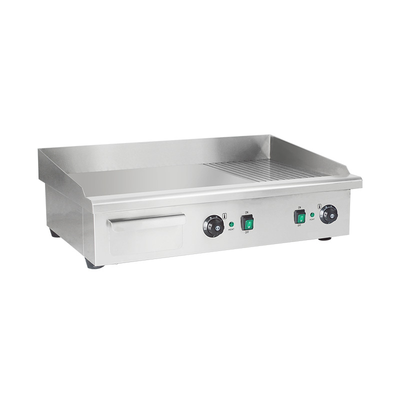 Chapa elétrica de bancada de cozinha comercial de aço inoxidável com padrão de placa meio lisa e meia ranhura