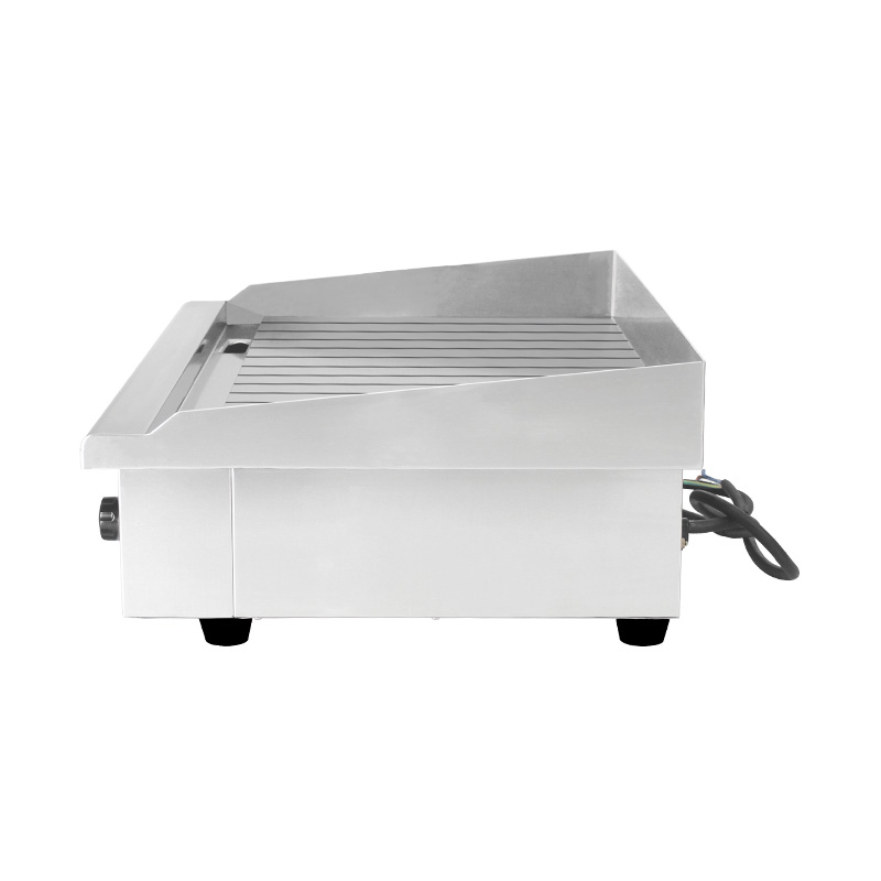 Chapa elétrica de bancada de cozinha comercial de aço inoxidável com padrão de placa ranhurada