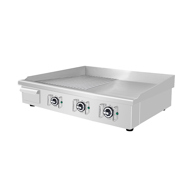 Chapa elétrica de bancada de cozinha comercial de aço inoxidável com padrão de placa meio lisa e meia ranhura