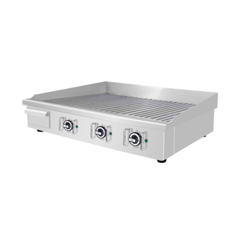 Chapa elétrica de bancada de cozinha comercial de aço inoxidável com padrão de placa ranhurada