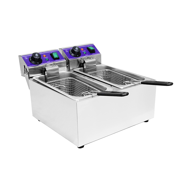 Fritadeira elétrica de bancada comercial elétrica de aço inoxidável com painel azul com cesta dupla