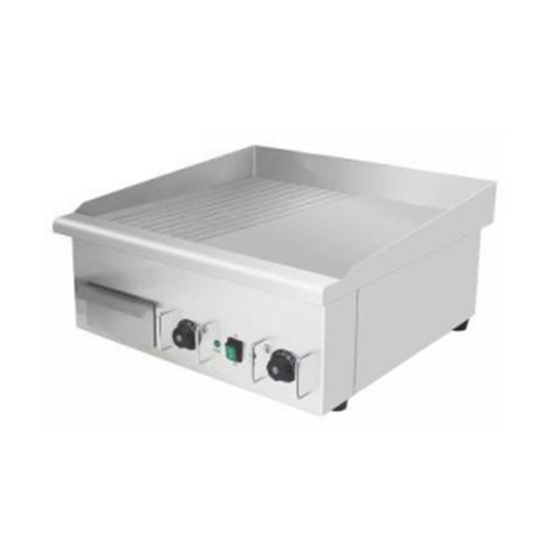 Chapa elétrica de bancada de cozinha comercial de aço inoxidável com padrão de placa meio lisa e meia ranhura