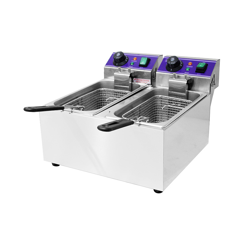 Fritadeira elétrica de bancada comercial elétrica de aço inoxidável com painel azul com cesta dupla