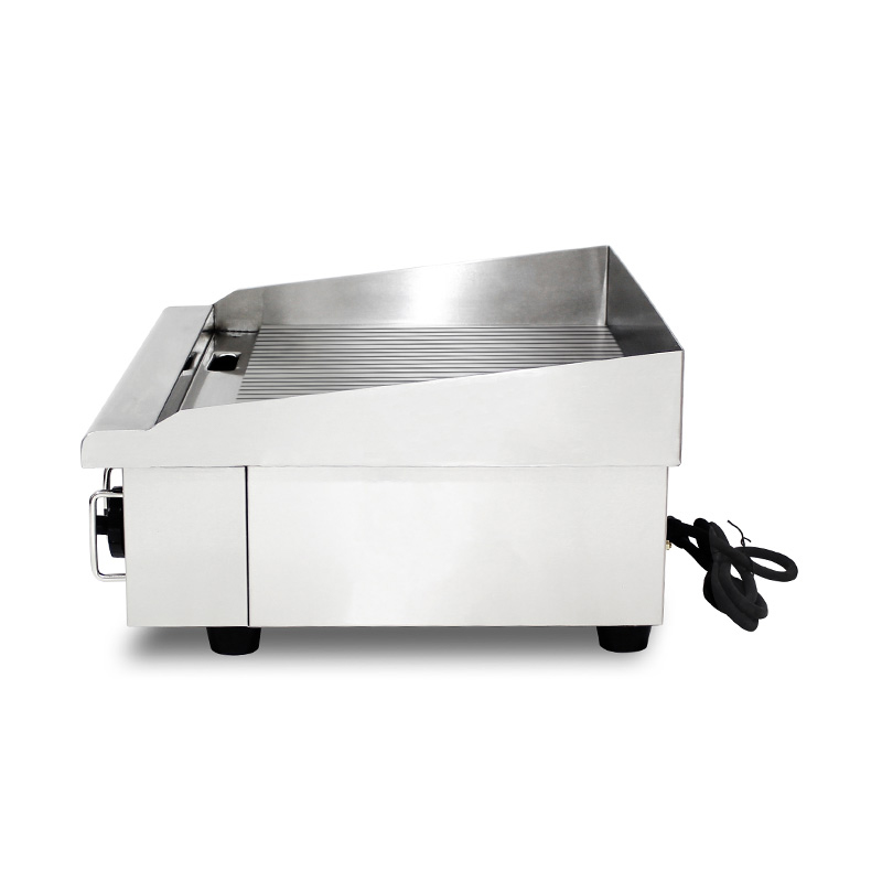 Chapa elétrica de bancada de cozinha comercial de aço inoxidável com padrão de placa ranhurada