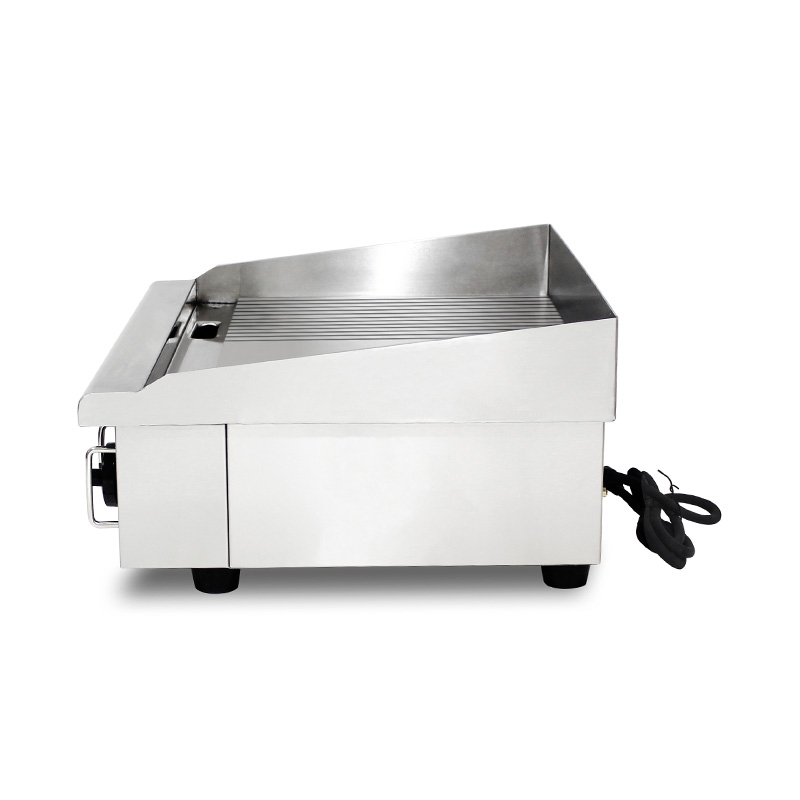Chapa elétrica de bancada de cozinha comercial de aço inoxidável com padrão de placa meio lisa e meia ranhura