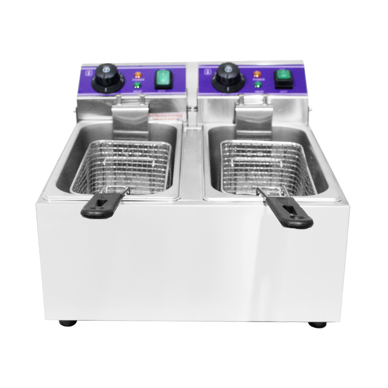 Fritadeira elétrica de bancada comercial elétrica de aço inoxidável com painel azul com cesta dupla