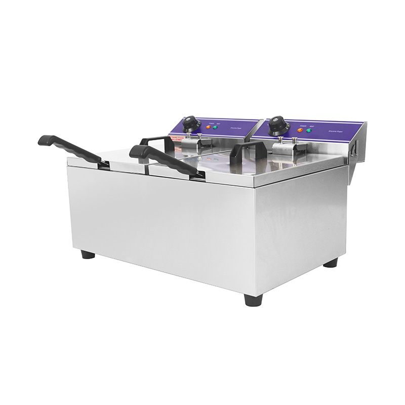 Fritadeira elétrica de bancada comercial elétrica de aço inoxidável com painel azul com cesta dupla