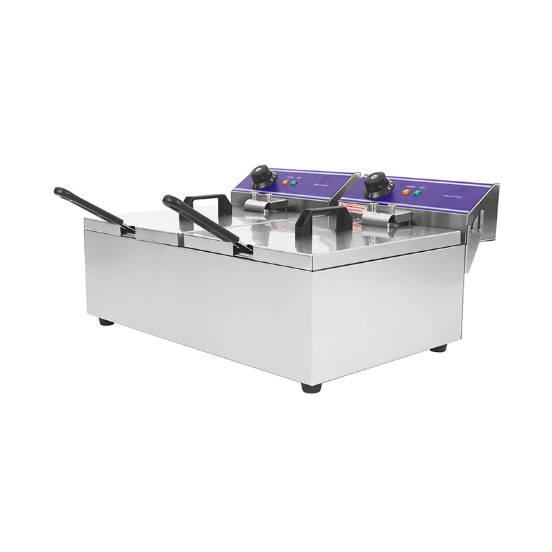 Fritadeira elétrica de bancada comercial elétrica de aço inoxidável com painel azul com cesta dupla