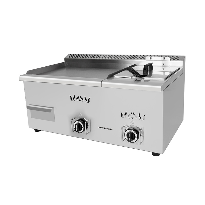 Chapa de bancada de cozinha comercial a gás natural/GLP de aço inoxidável com fritadeira