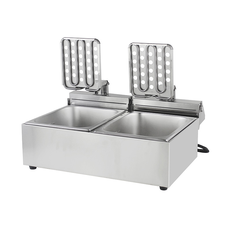 Fritadeira elétrica de bancada comercial elétrica de aço inoxidável com painel azul com cesta dupla