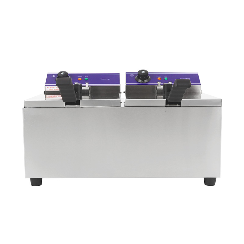 Fritadeira elétrica de bancada comercial elétrica de aço inoxidável com painel azul com cesta dupla