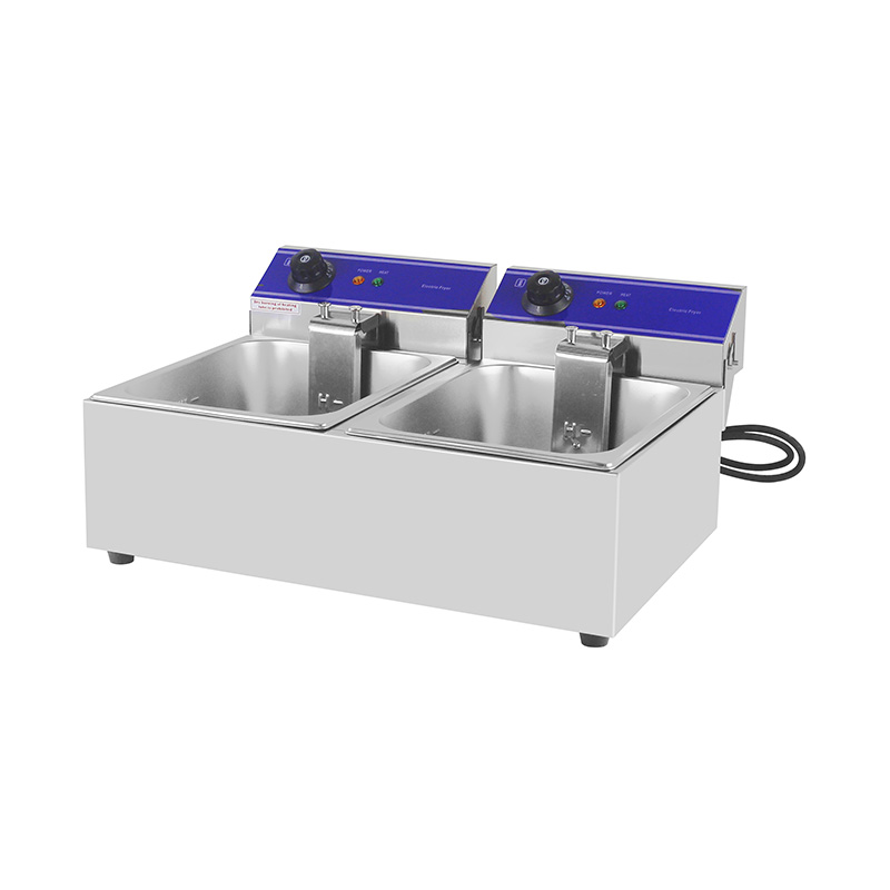 Fritadeira elétrica de bancada comercial elétrica de aço inoxidável com painel azul com cesta dupla