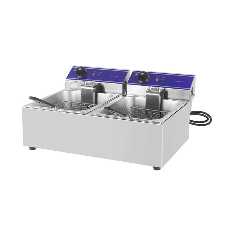 Fritadeira elétrica de bancada comercial elétrica de aço inoxidável com painel azul com cesta dupla