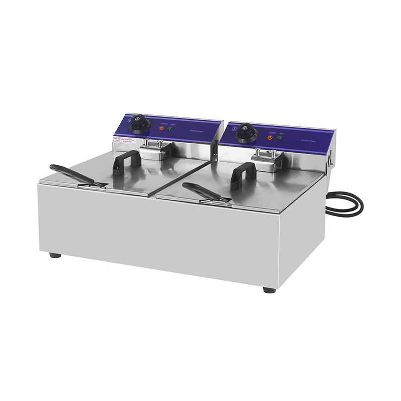 Fritadeira elétrica de bancada comercial elétrica de aço inoxidável com painel azul com cesta dupla