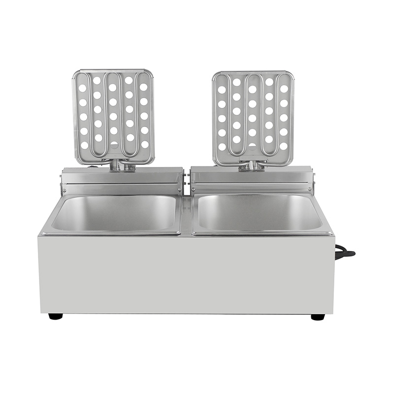 Fritadeira elétrica de bancada comercial elétrica de aço inoxidável com painel azul com cesta dupla