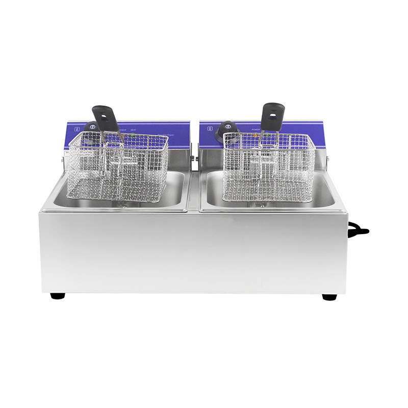 Fritadeira elétrica de bancada comercial elétrica de aço inoxidável com painel azul com cesta dupla