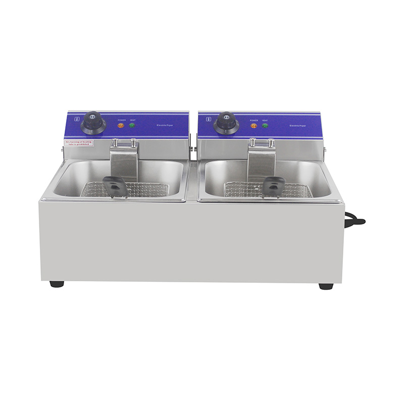 Fritadeira elétrica de bancada comercial elétrica de aço inoxidável com painel azul com cesta dupla