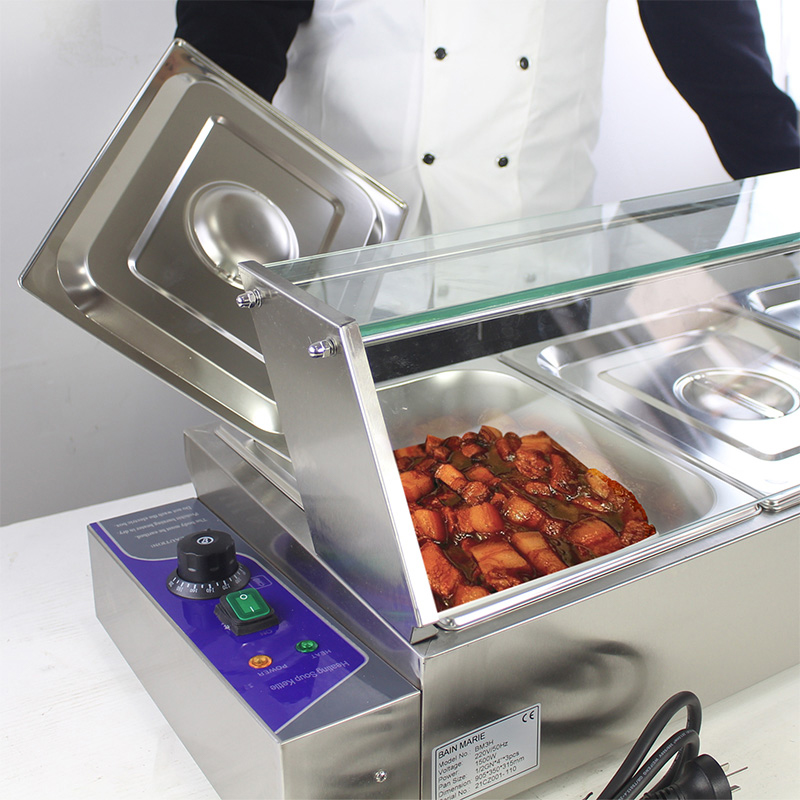 Máquina elétrica comercial de aço inoxidável de Bain Marie com protetor de vidro moderado do espirro