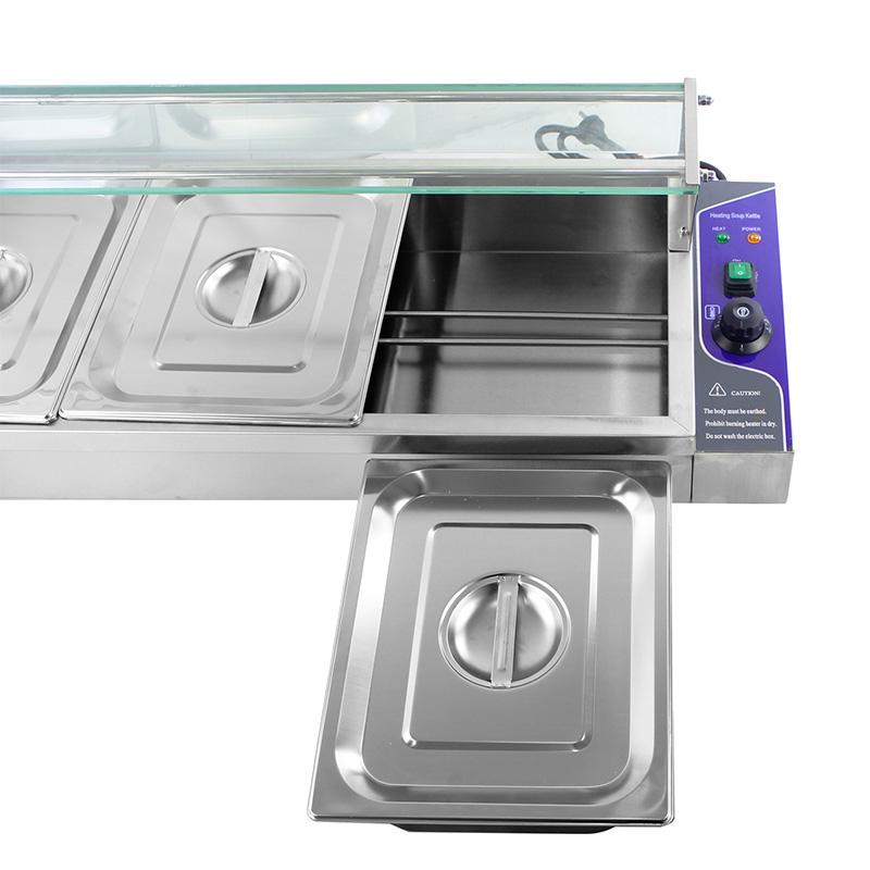Máquina elétrica comercial de aço inoxidável de Bain Marie com protetor de vidro moderado do espirro