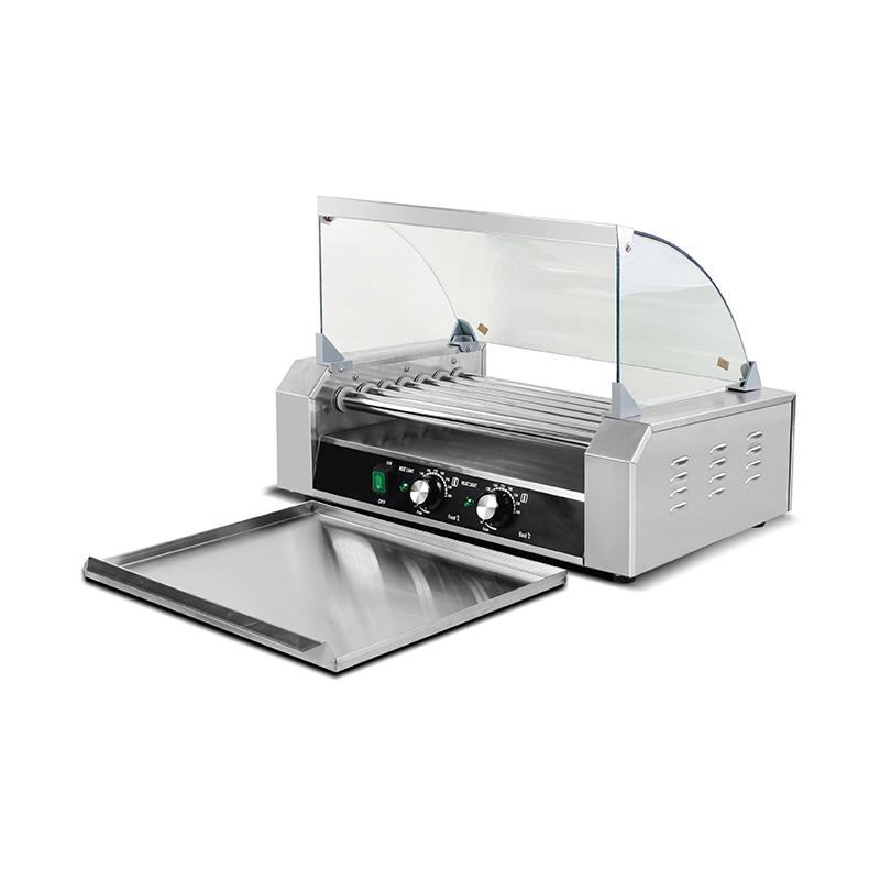 Máquina elétrica de aço inoxidável para grelhar cachorro-quente com tampa de vidro