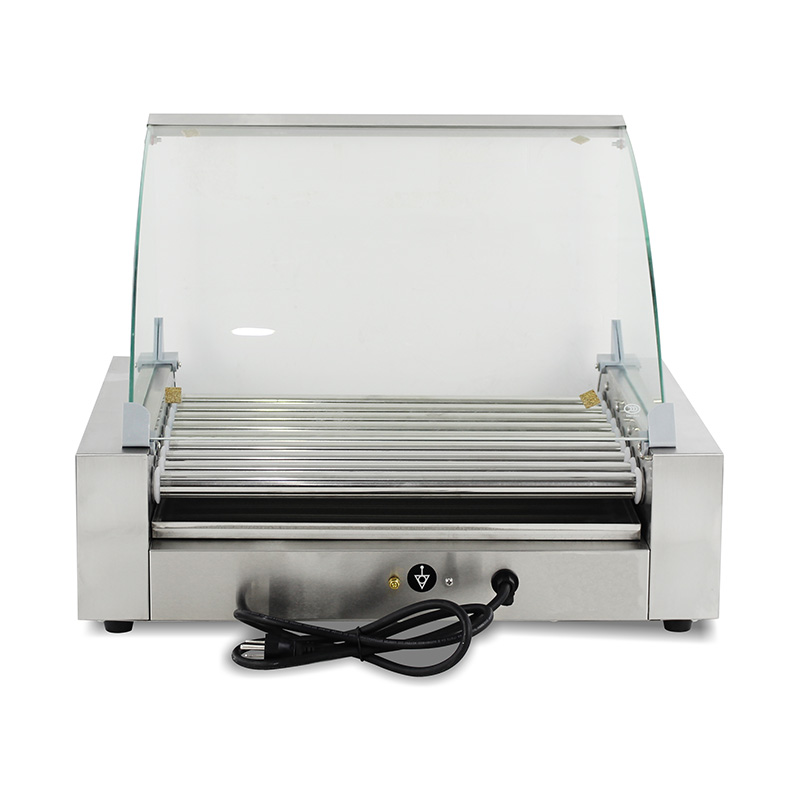 Máquina elétrica de aço inoxidável para grelhar cachorro-quente com tampa de vidro