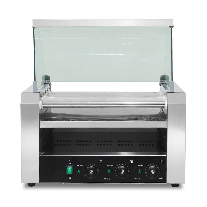 Máquina elétrica de aço inoxidável para grelhar cachorro-quente com tampa de vidro