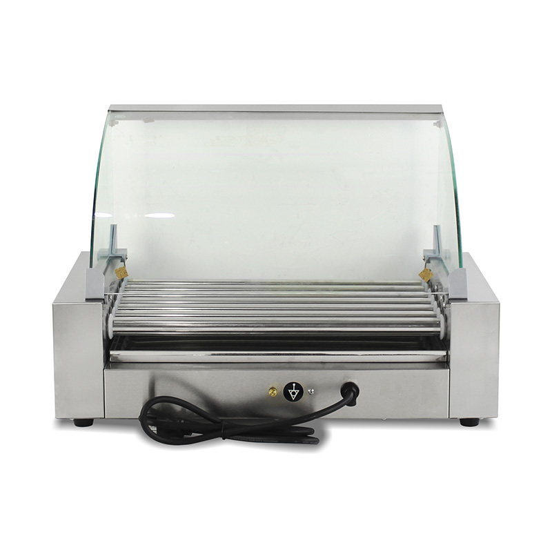 Máquina elétrica de aço inoxidável para grelhar cachorro-quente com tampa de vidro