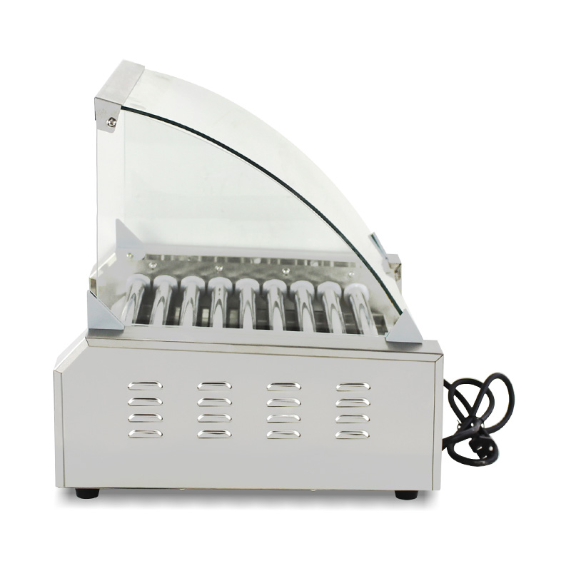 Máquina elétrica de aço inoxidável para grelhar cachorro-quente com tampa de vidro