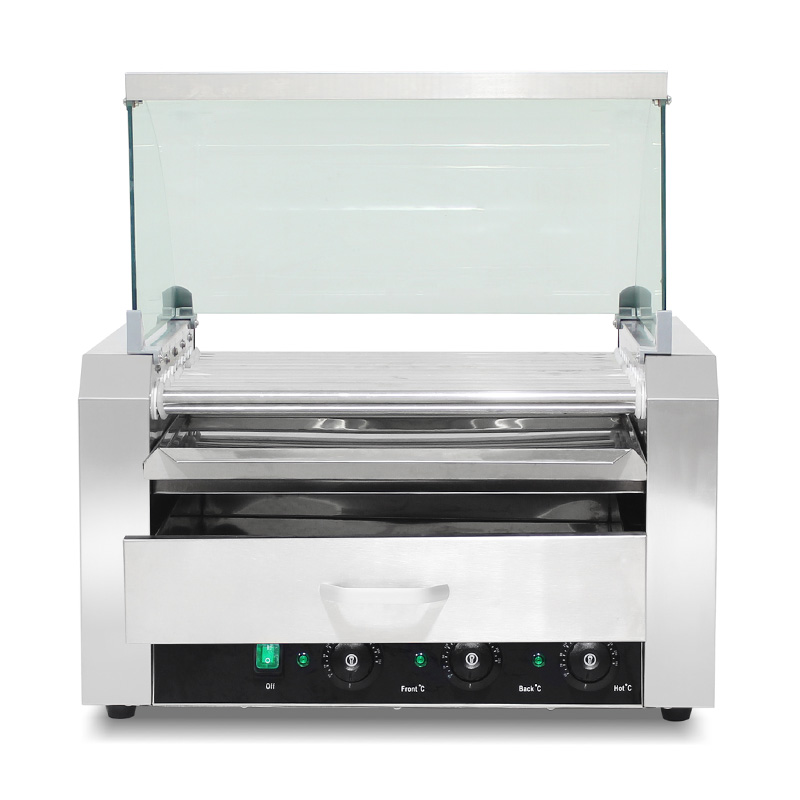 Máquina elétrica de aço inoxidável para grelhar cachorro-quente com tampa de vidro