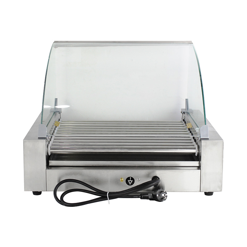 Máquina elétrica de aço inoxidável para grelhar cachorro-quente com tampa de vidro