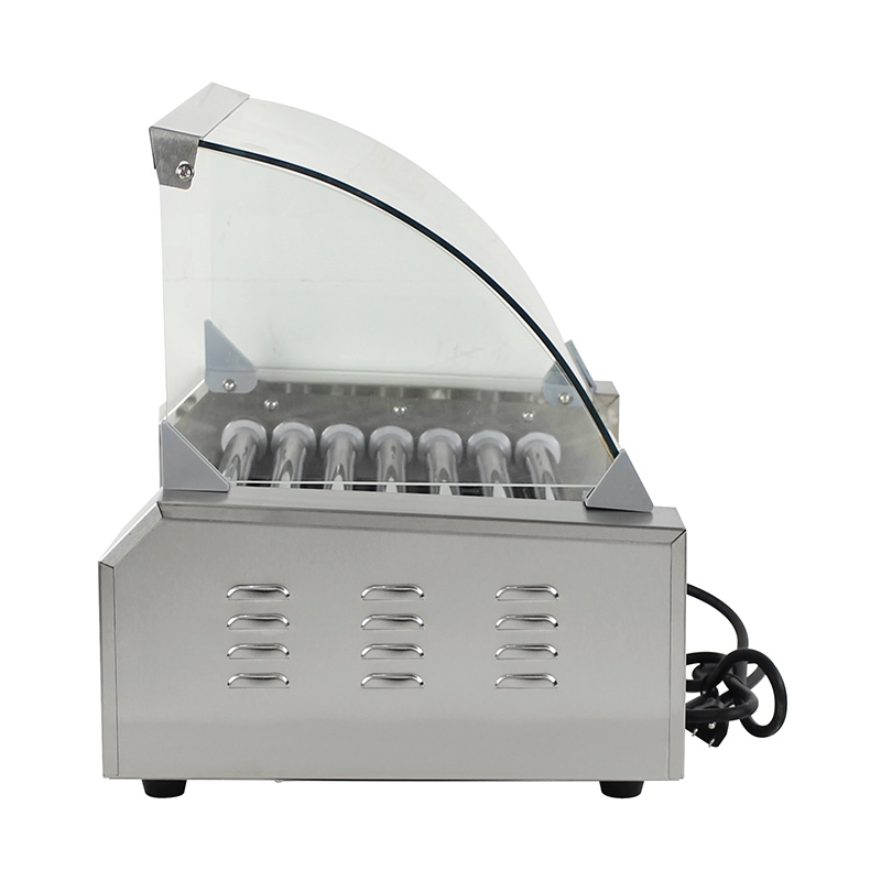 Máquina elétrica de aço inoxidável para grelhar cachorro-quente com tampa de vidro