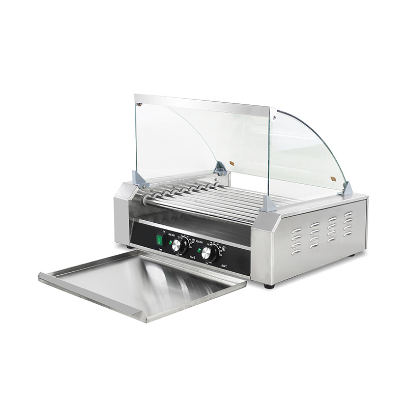 Máquina elétrica de aço inoxidável para grelhar cachorro-quente com tampa de vidro