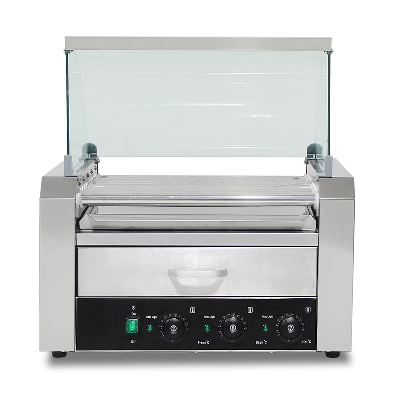 Máquina elétrica de aço inoxidável para grelhar cachorro-quente com tampa de vidro