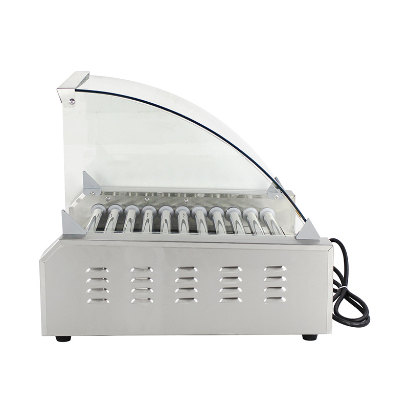 Máquina elétrica de aço inoxidável para grelhar cachorro-quente com tampa de vidro