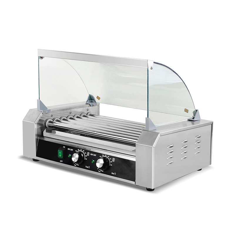 Máquina elétrica de aço inoxidável para grelhar cachorro-quente com tampa de vidro