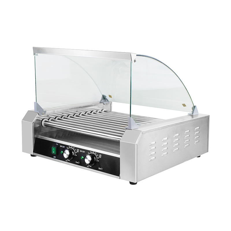 Máquina elétrica de aço inoxidável para grelhar cachorro-quente com tampa de vidro