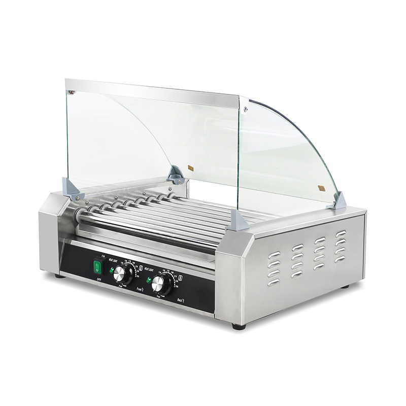Máquina elétrica de aço inoxidável para grelhar cachorro-quente com tampa de vidro