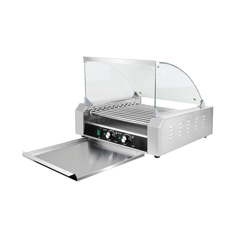 Máquina elétrica de aço inoxidável para grelhar cachorro-quente com tampa de vidro