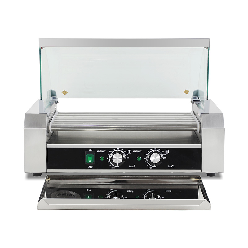 Máquina elétrica de aço inoxidável para grelhar cachorro-quente com tampa de vidro