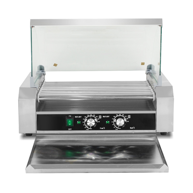 Máquina elétrica de aço inoxidável para grelhar cachorro-quente com tampa de vidro