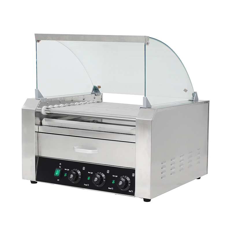 Máquina elétrica de aço inoxidável para grelhar cachorro-quente com tampa de vidro