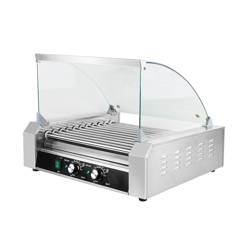 Máquina elétrica de aço inoxidável para grelhar cachorro-quente com tampa de vidro