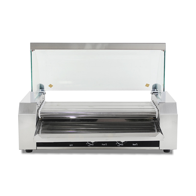 Máquina elétrica de aço inoxidável para grelhar cachorro-quente com tampa de vidro