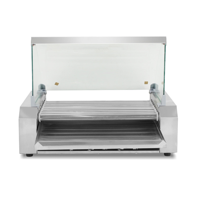 Máquina elétrica de aço inoxidável para grelhar cachorro-quente com tampa de vidro