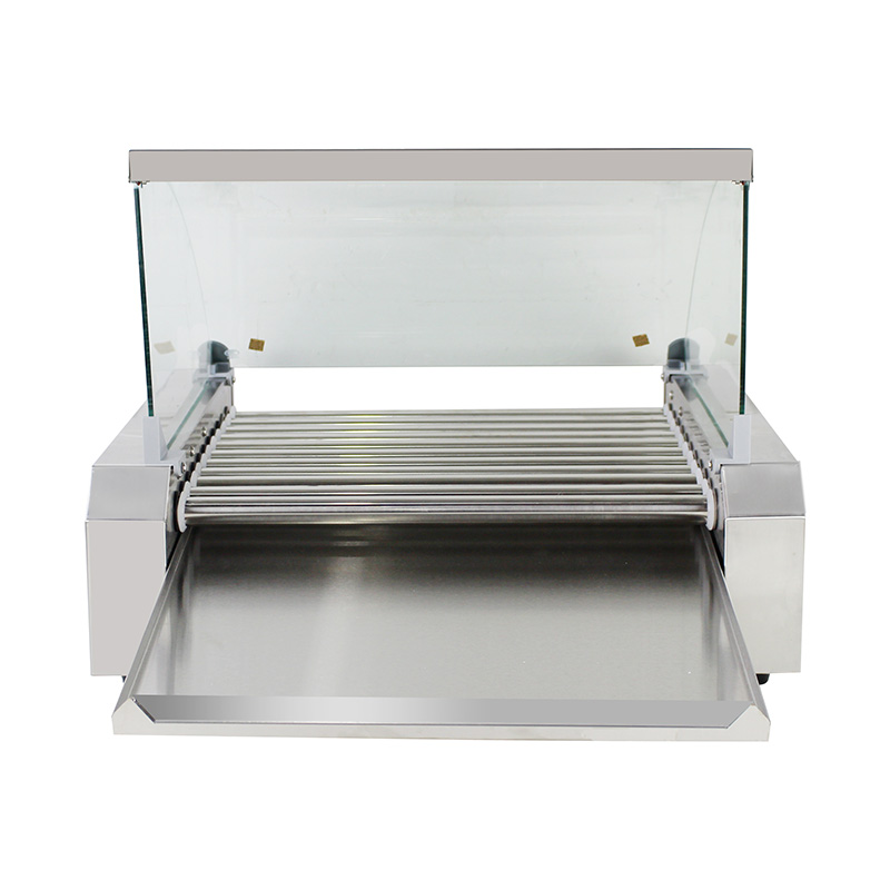 Máquina elétrica de aço inoxidável para grelhar cachorro-quente com tampa de vidro