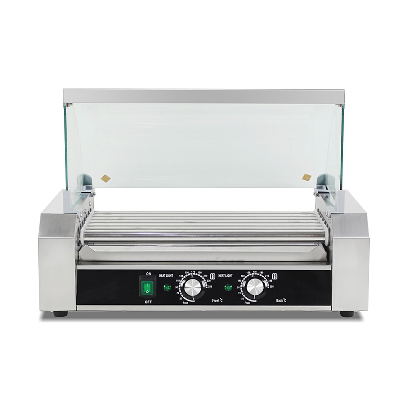 Máquina elétrica de aço inoxidável para grelhar cachorro-quente com tampa de vidro