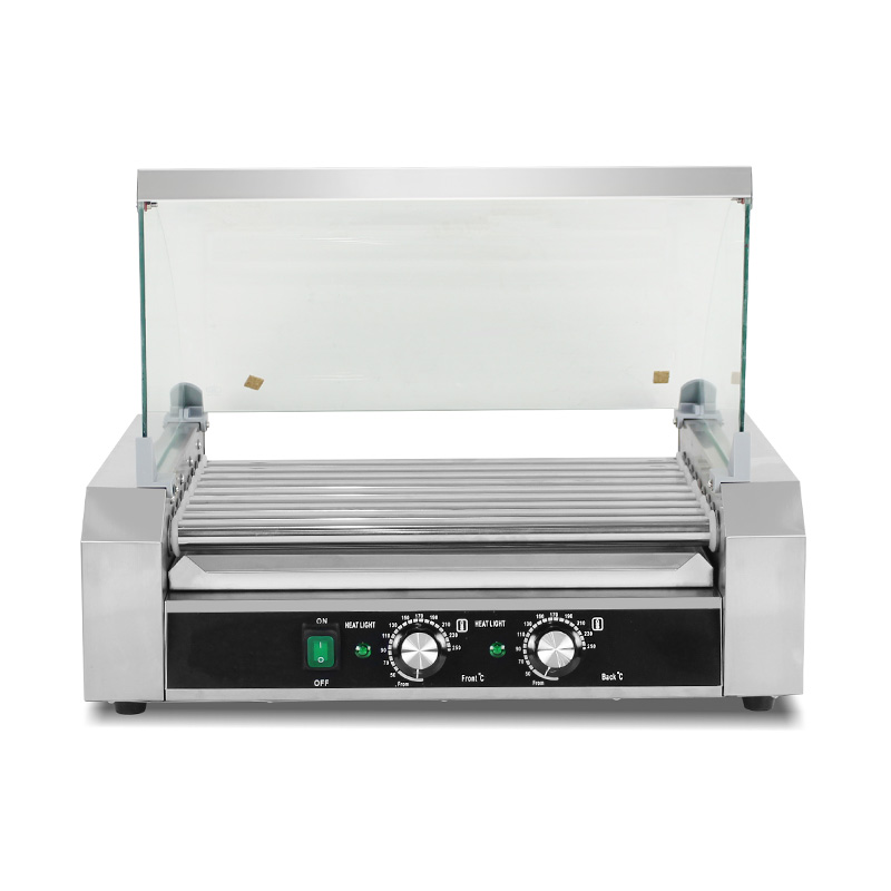 Máquina elétrica de aço inoxidável para grelhar cachorro-quente com tampa de vidro
