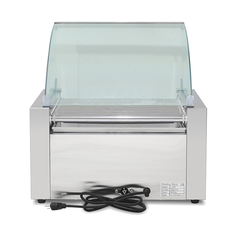 Máquina elétrica de aço inoxidável para grelhar cachorro-quente com tampa de vidro