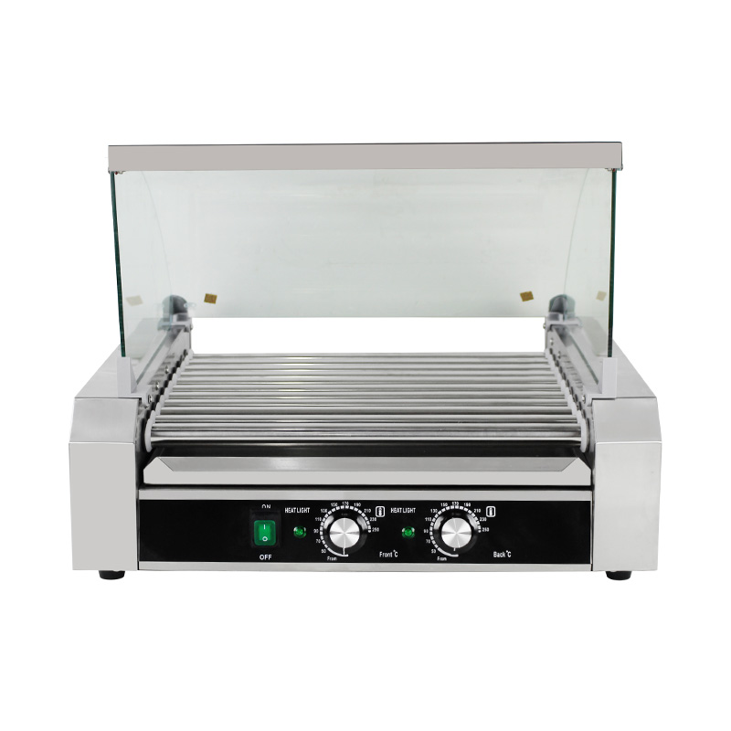 Máquina elétrica de aço inoxidável para grelhar cachorro-quente com tampa de vidro